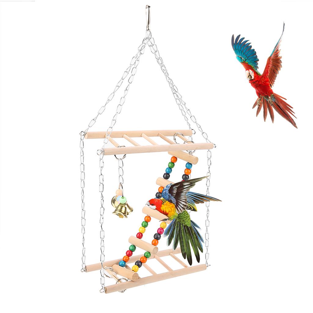 Pet Hanging Ladder Bridge Steps Stairs Climbing Swing Double Layer Wood Hamster Parrot Cage Toy
