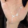 Sterling Silver Butterfly & Zirconia Tassel Necklace - Light Luxury Clavicle Chain for Women
