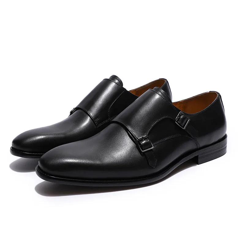 Fashion Handmade Genuine Leather Men's Oxfords Plain Toe Double Buckle Monk Strap Formal Classic Dress Shoes Size 6-13
