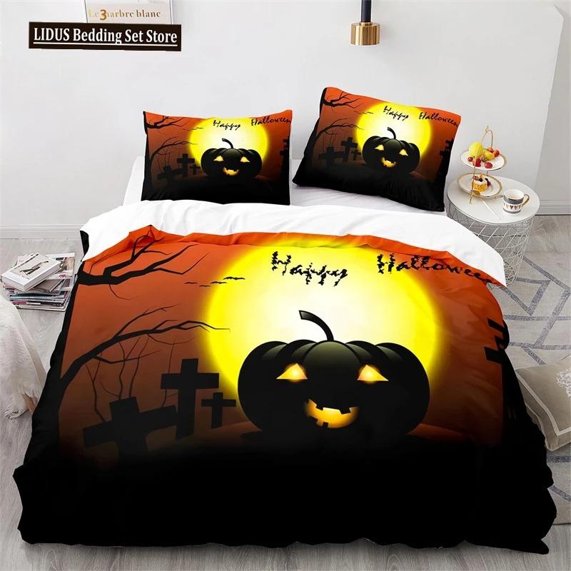 

Комплект постельного белья на Хэллоуин, пододеяльник с тыквой, полиэстер, мультяшный фестиваль ужасов, летучая мышь, одеяло, чехол Twin King для мальчиков, взрослых, декор EU Single 135x200cm