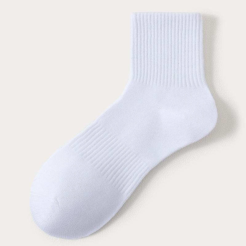 White Socks, Men's Anti-odor Mid-calf Socks, Cotton Socks, Sports Sweat-absorbing Short Calf Breathable, Autumn and Winter Long-calf Socks