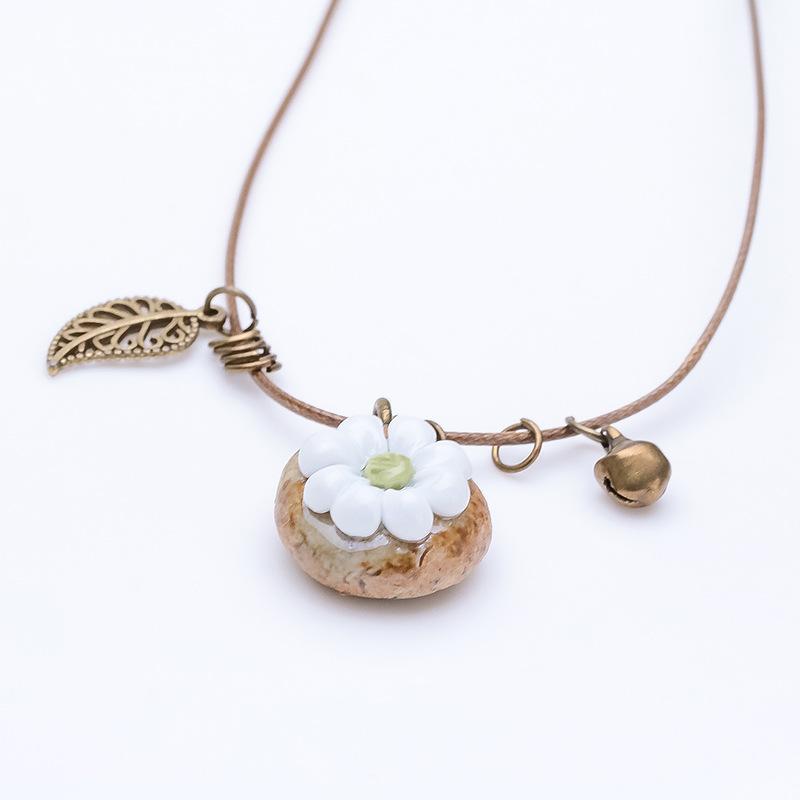 

Каменные цветы расцветают керамическое ожерелье с цветком, собранным вручную, женский этнический стиль, ручная работа, ретро, Мори, милые колокольчики, простые аксессуары