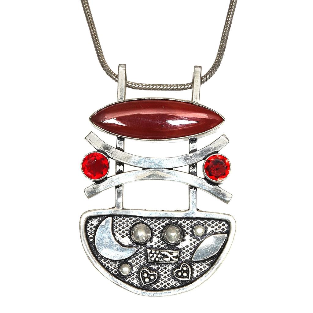 Red Onyx Garnet Gemstone Women's Gift For Her Silver Jewelry Pendant 2"