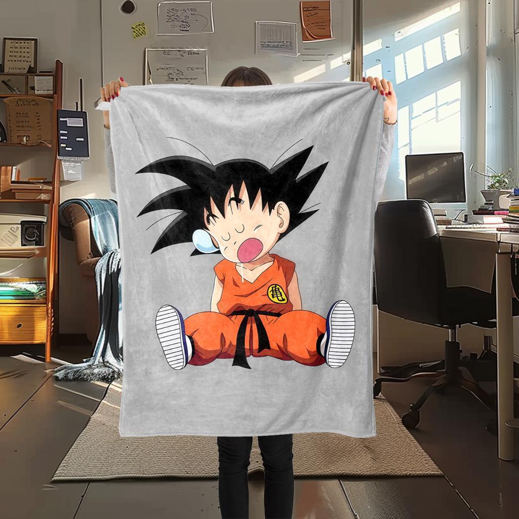 1 Stück Süße Cartoon Son Goku Aufdruck Flanelldecke, Hohe Qualität für Alle Jahreszeiten, Heimdekoration, Wärme und Komfort, Perfekt für Weihnachtsgeschenke
