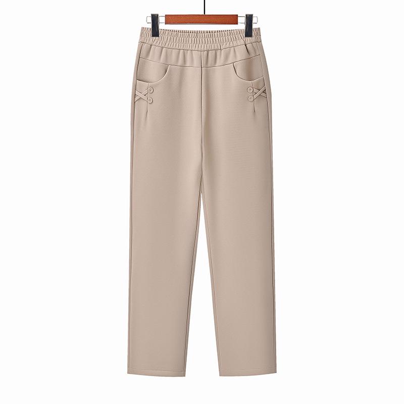 Warm High-Waist Velvet Pants for Middle-Aged and Elderly Women - Autumn/Winter Straight-Leg Style