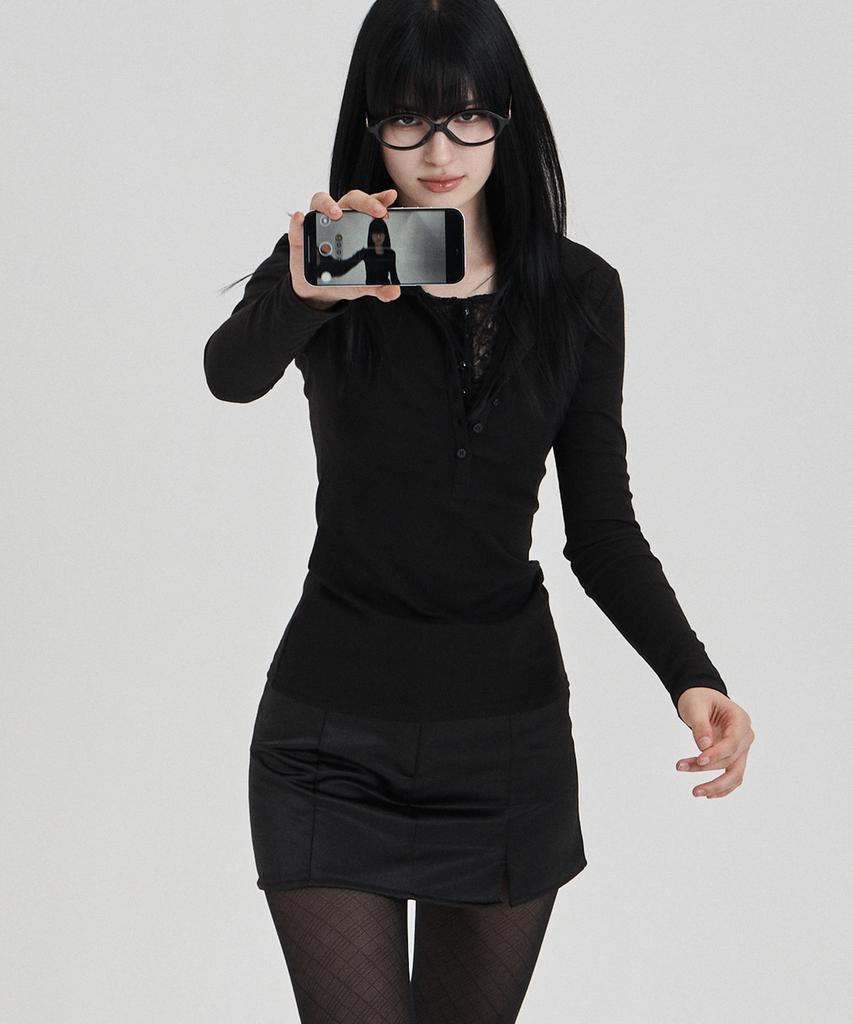ILLIO Black Lace Layered Longsleeve Polo Shirts
