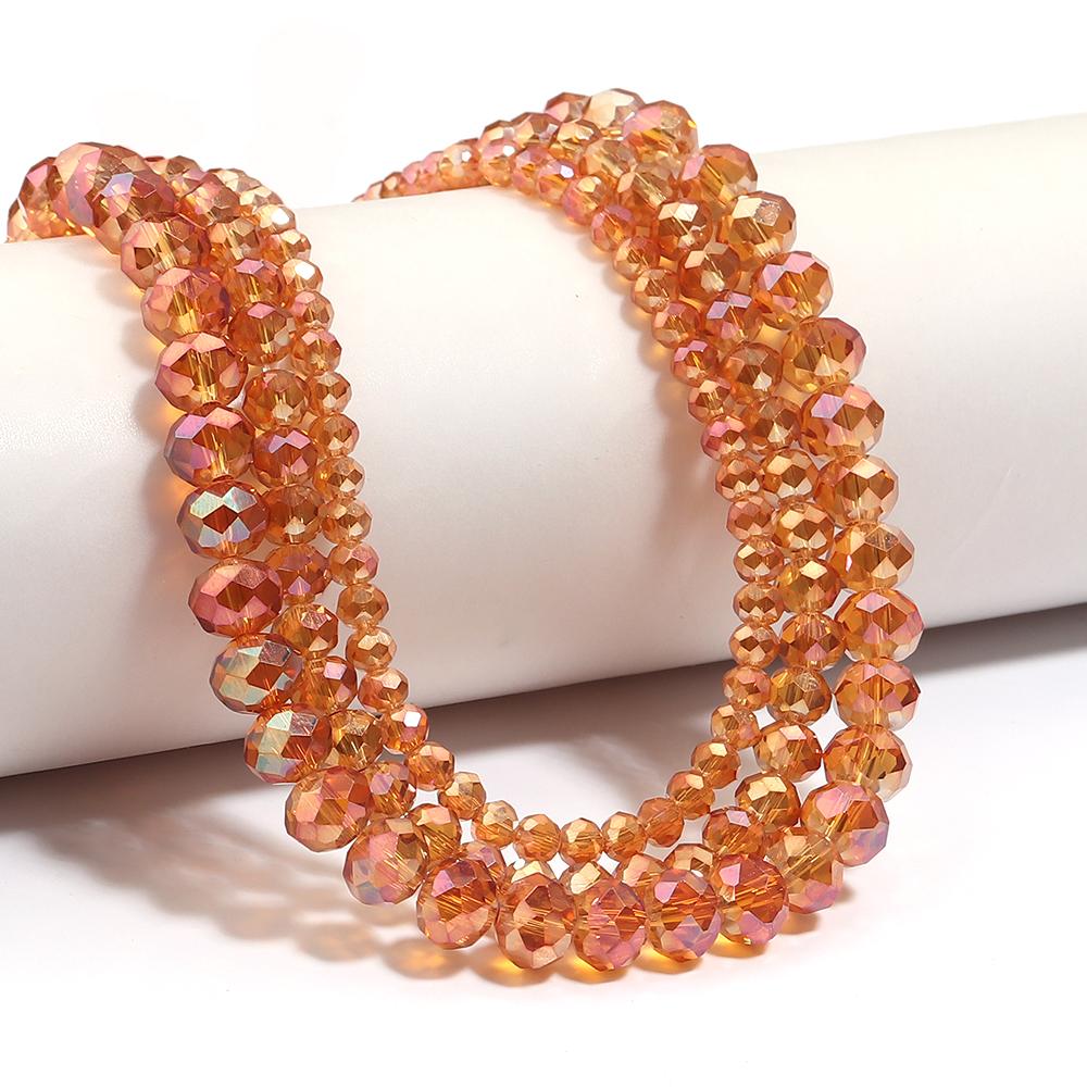 1 Strand 4/6/8mm Faceted Crystal Beads Orange Red Rondelle Glass Loose Beads For Jewelry Making DIY Bracelet Necklace Supplies