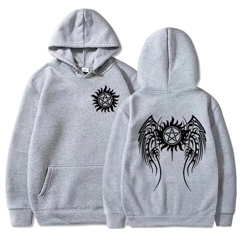 Spring and Autumn Fashionable Hoodie Fun Supernatural Crow Wings Printed Harajuku Sweater Men and Women Long  Hoodie
