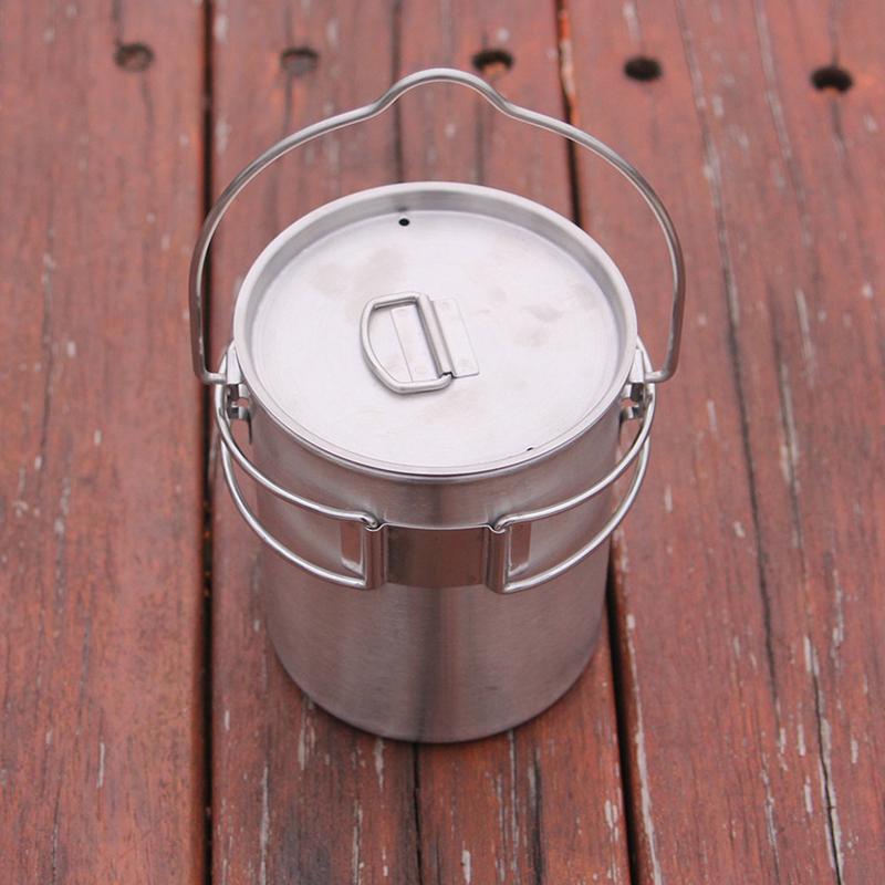 750Ml Stainless Steel Hanging Pot With Lid Outdoor Picnic Portable Foldable Handle Camping Water Cup Tea Pot Coffee Mug
