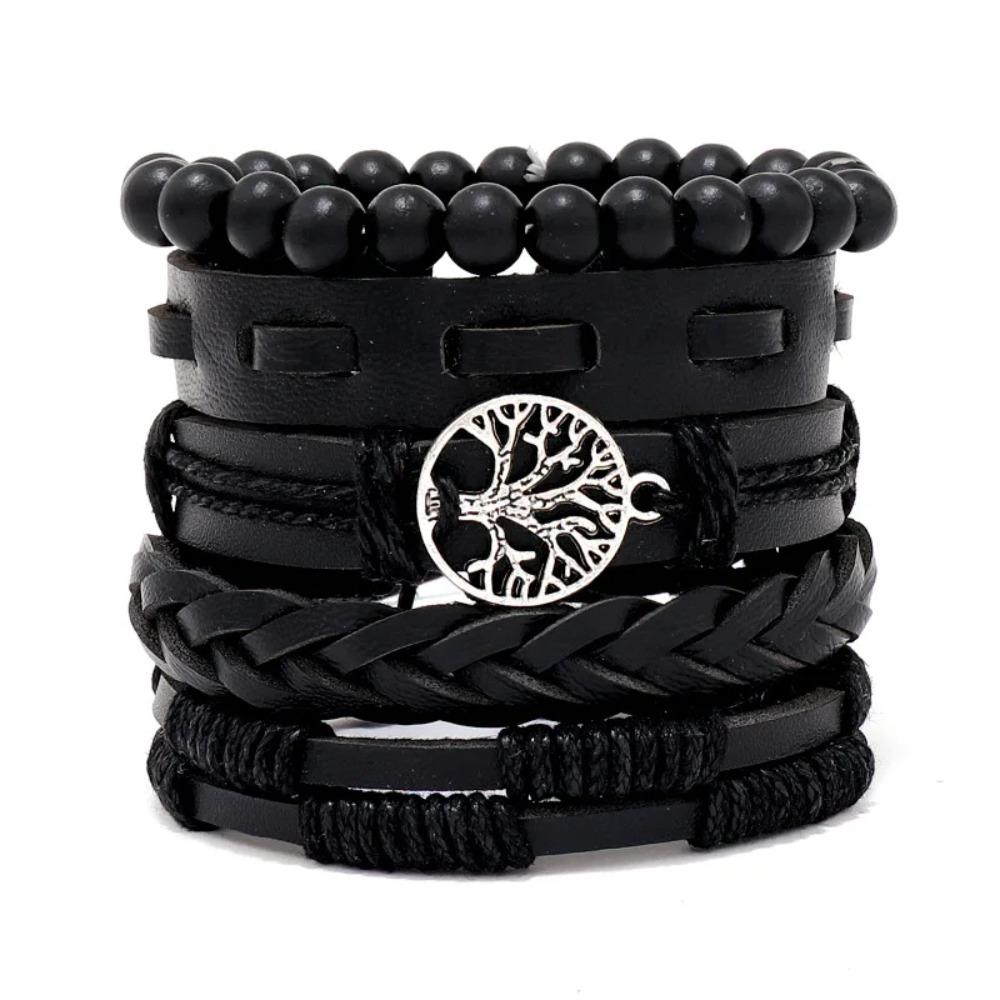 1 Mode-Armband Wikinger-Armband Für Männer Handgelenk-Armbänder Geflochtenes Totenkopf-Hand-Schmuckstück Verstellbares Leder-Set-Armband Für Leder