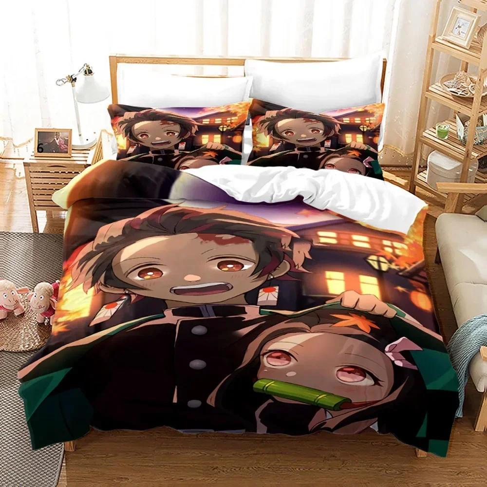 Demon Slayer Anime Sängkläder Set 3d Påslakanset Örngott Sängkläder Hemtextil Tecknad Serie Twin Queen King Size Barn Gåva