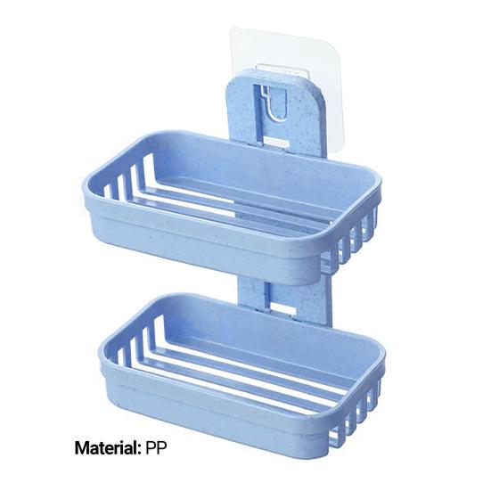 Soap Rack Multifunctional Punch-free Hollow Design Wall-mounted Double-deck Drainage Soap Storage Holder for Bathroom