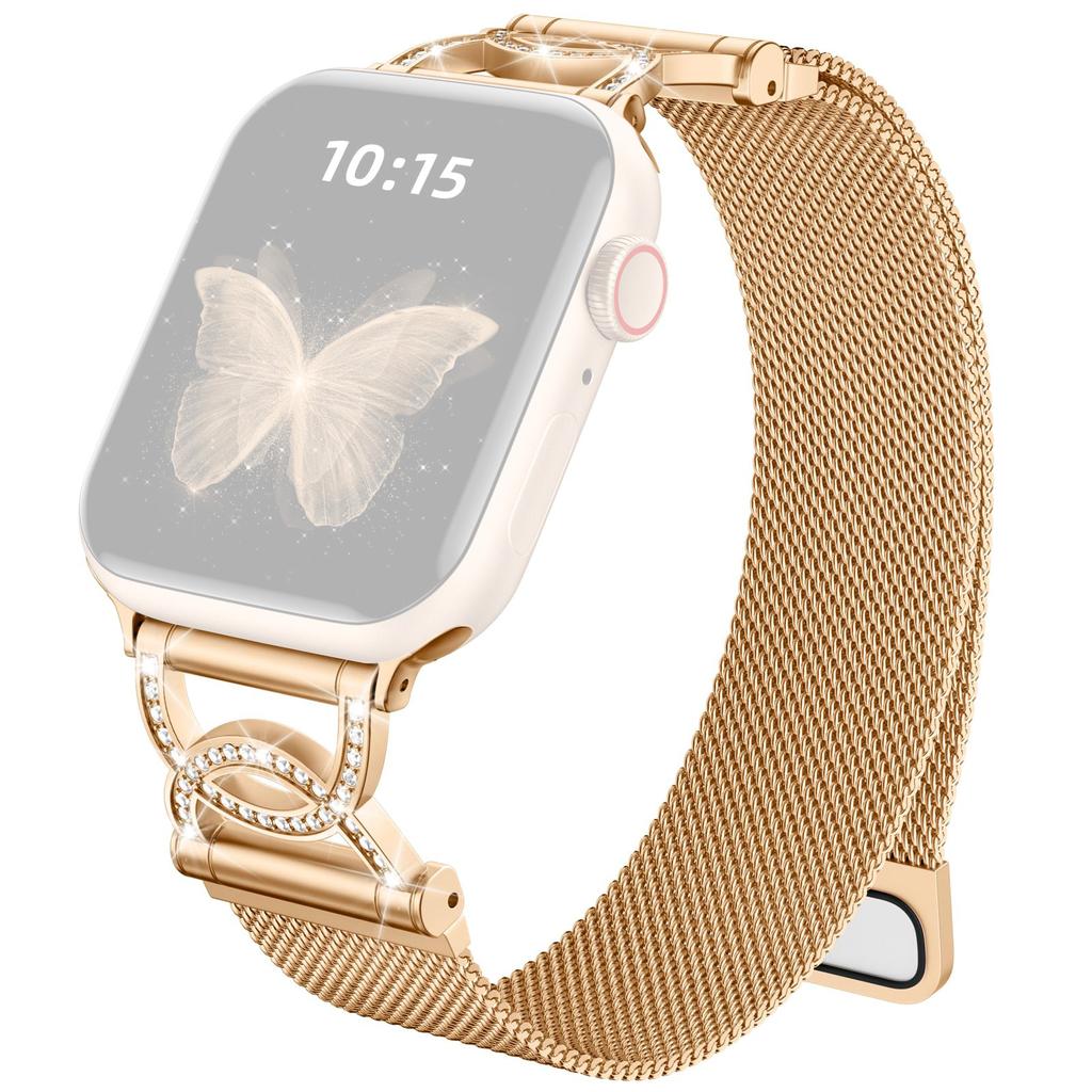 Watch Band For Apple Watch Series 10 9 8 7 SE 6 5 4 3 2 1 42mm 41mm 40mm 38mm DC-Shape Rhinestones Magnetic Clasp Stainless Steel Strap