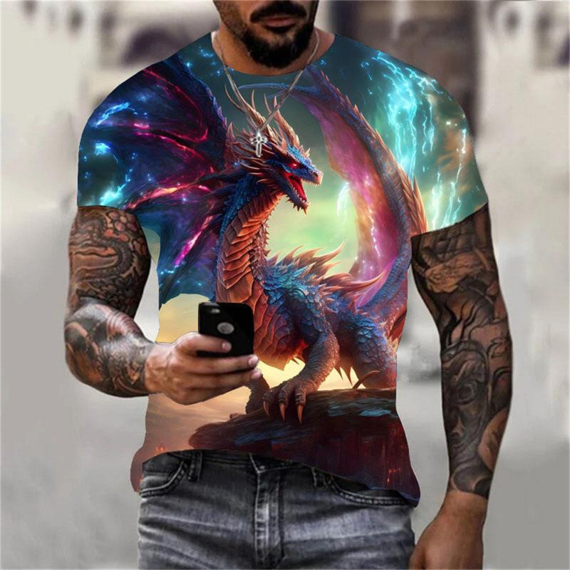 Creative Animal Dragon 3D Printed Short Sleeved T-shirt Fashionable Comfortable Soft Breathable Large Loose Wonens T-shirt