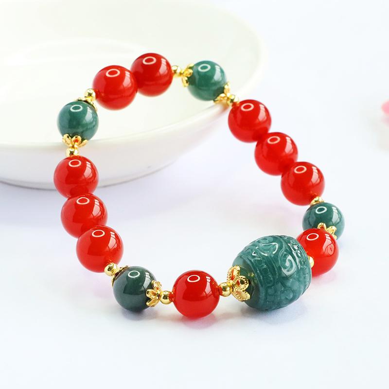 Juanyu Quartzite Jade Huiwen Myanmar Jade Beaded Bracelets Agate & Natural Stone Bracelets Meander Bead Blue Jadeite Bracelets 18cm