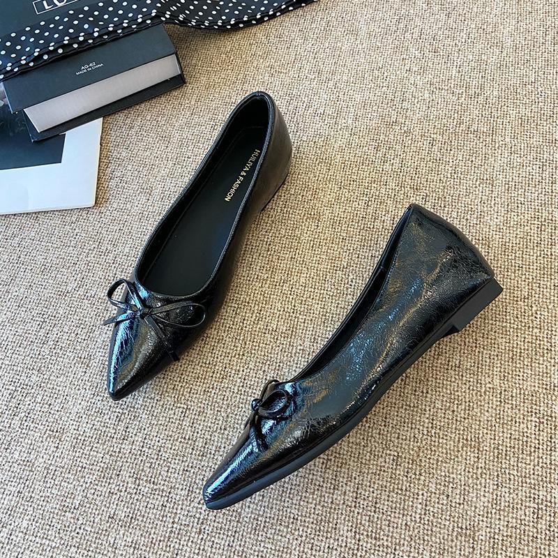 

W629-3 Французский сказочный стиль туфли Мэри Джейн с острым носком женские 2025 весна и осень новые модели с бантом для юбки одинарные туфли женские 40 чёрный