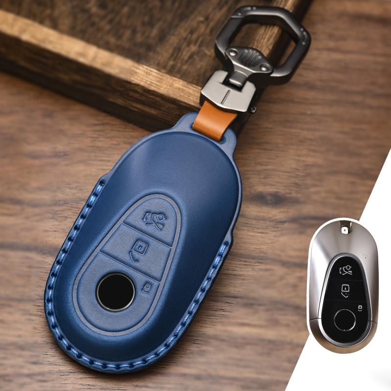 

Кожаный чехол для автомобильного ключа, брелок для Mercedes Benz 2020 C /S Class W223 W206 S350 S350L S400 S400L S450 S450L S500 Ring синий