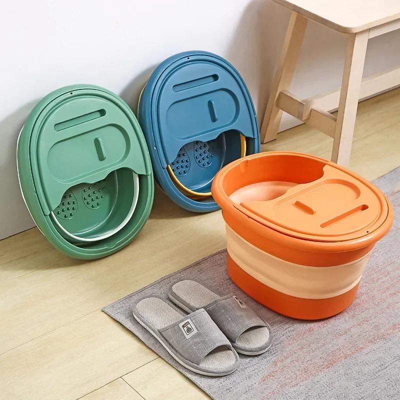 Foldable Foot Bathtub Portable Foot Soaker Tub with Cover Lid Wash Basin Home Laundry Basket Massage Bath Soak Feet Container