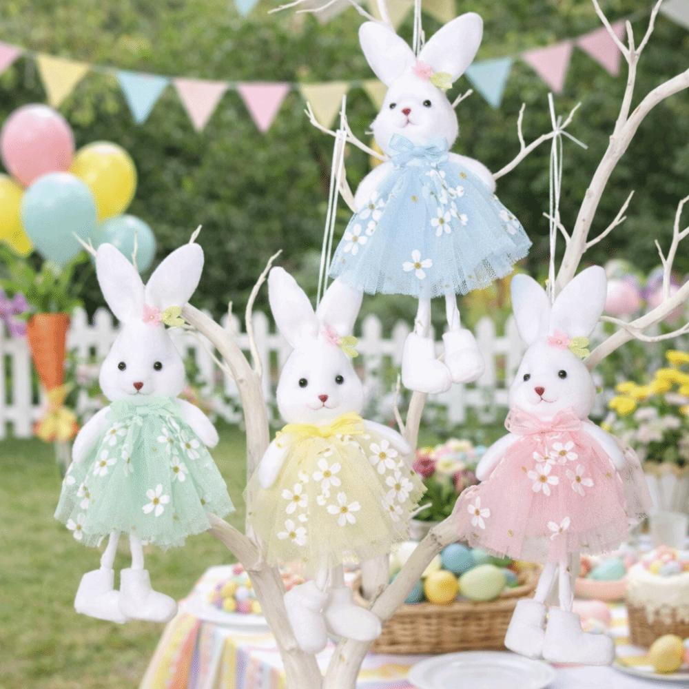Funny Multi-Color Hanging Rabbit Pendant Handmade Yarn Skirt Easter Bunny Cute Flower Dress Bunny Party Gifts