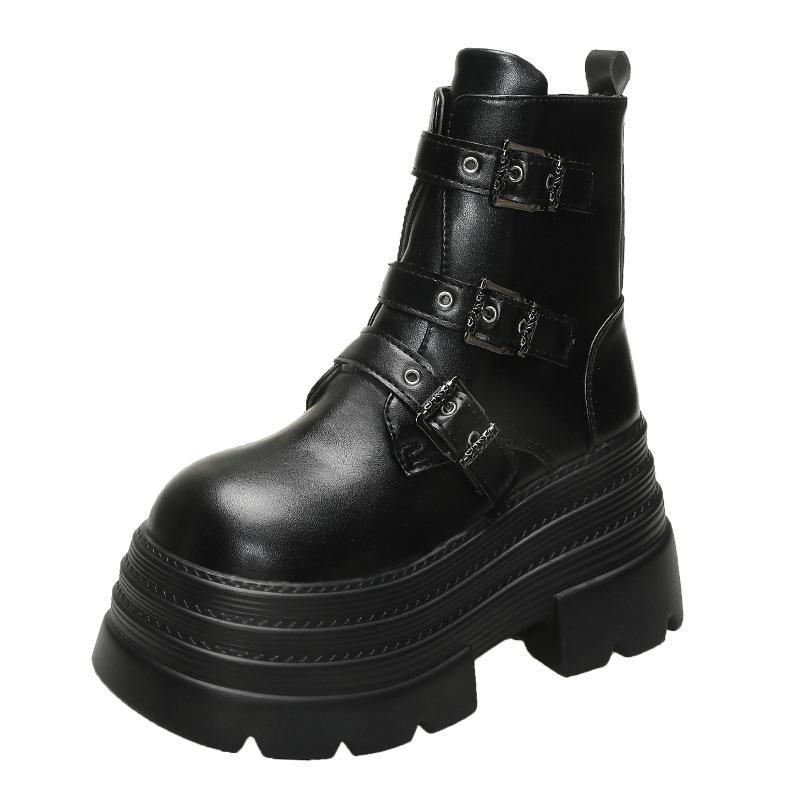 

Yueyu супер высокие ботинки Мартин на толстой подошве с ремешком для женщин и невысоких людей, чтобы подчеркнуть их темперамент осенью. Универсальная круглая голова 40 чёрный