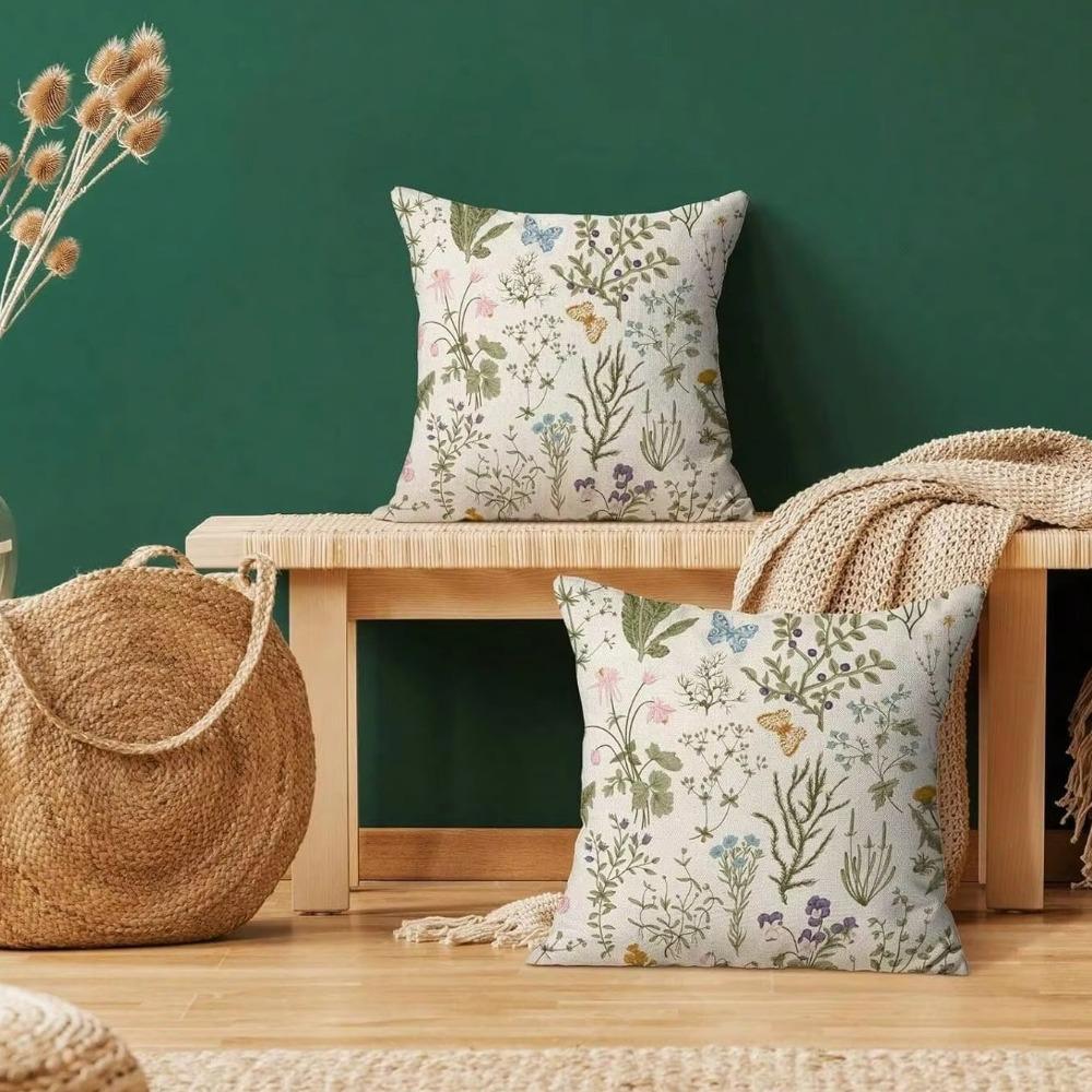New Wildflower Pillow Cover Farmhouse Style 45 X 45 Square Linen Pillowcase Breathable Thin Cushion Covers Outdoor Decor