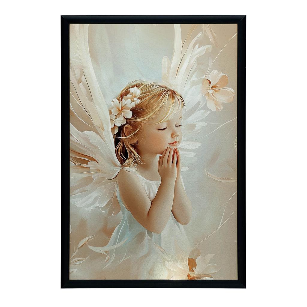 Plakat Urokliwy Aniołek W Modlitwie Plakat Urokliwy Aniołek W Modlitwie, 70X100 Cm, Rama Aluminiowa Czarna, Papier Matowy 230 Gsm
