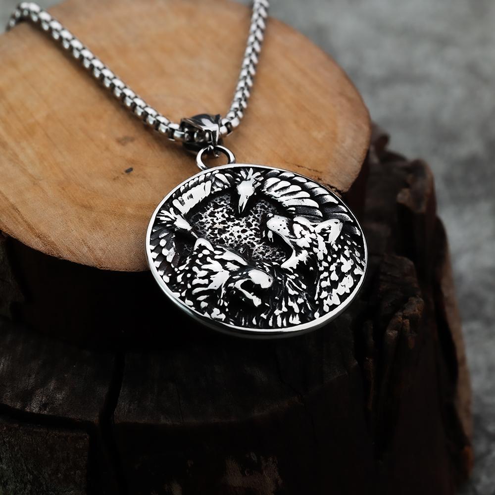 European and American Style Viking Animal Wolf Crow Personalized Fashion Pendant Necklace Stainless Steel Men's Jewelry
