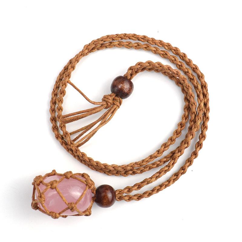 Natural Stone Crystal Rough Stone Mesh Pocket Hand-Woven Necklace Pendant, Adjustable N558