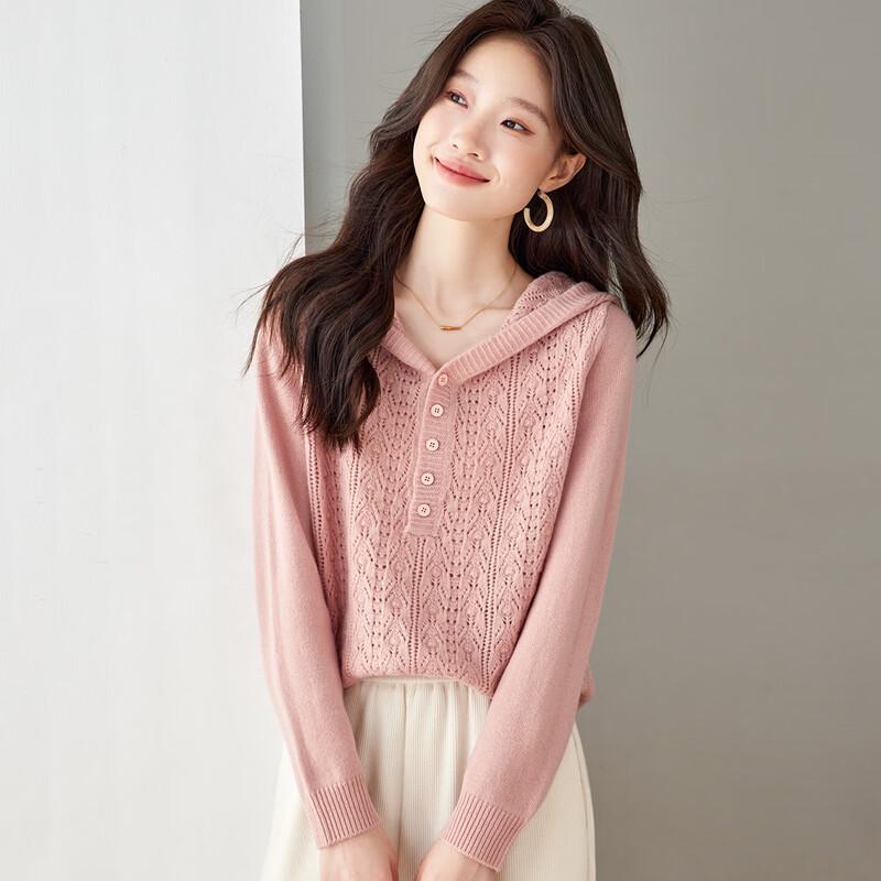 Srcr Women's 100% Wool Hollow Hooded Knit Sweater