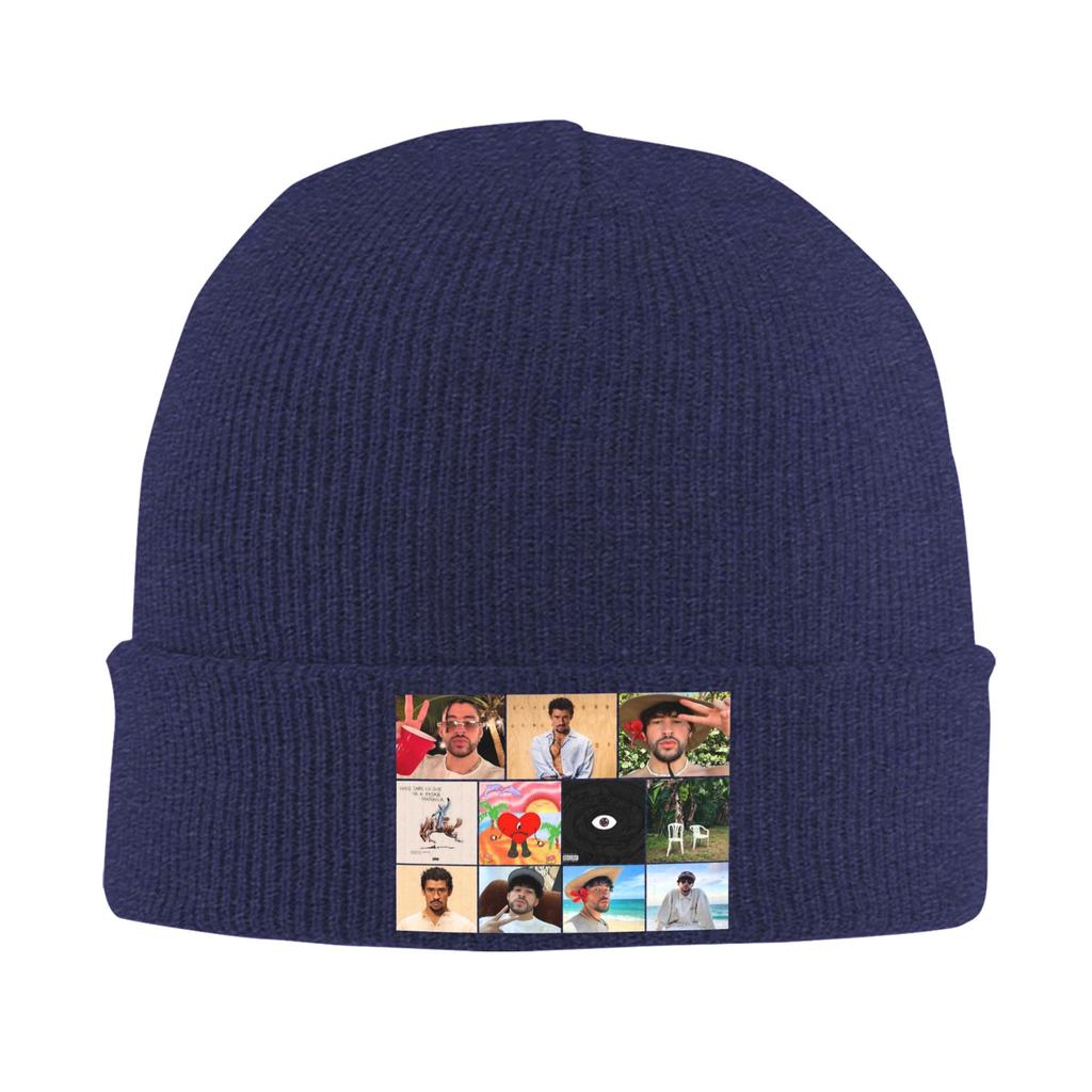 Bad Bunny Collage Puerto Rico  Knitted Hat for Women Unisex Skullies Beanies Autumn Winter Hat Acrylic  Casual Melon Cap