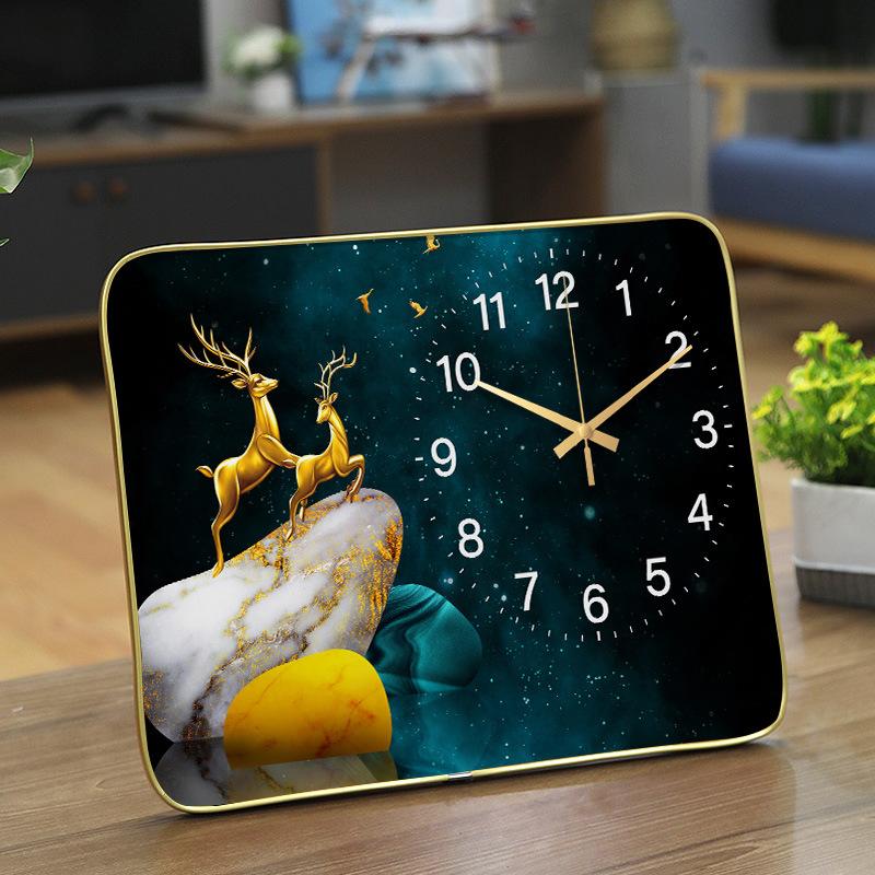 Simple and Modern Household Creative Clock Placing Table Clock Living and Dining Room Decorative Glass Table Clock Mute Crystal Porcelain Watch
