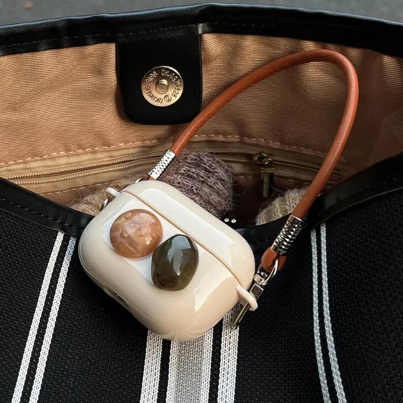 Niche Creative Geometric Gem Bluetooth Protective Case TPU with Lanyard Portable Earphone Case Compatible with AirPods 1/2 3 Pro