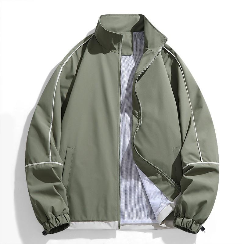 Mens Casual Stand Collar Baseball Jacket Loose Fit Lightweight Outerwear Daily Wear