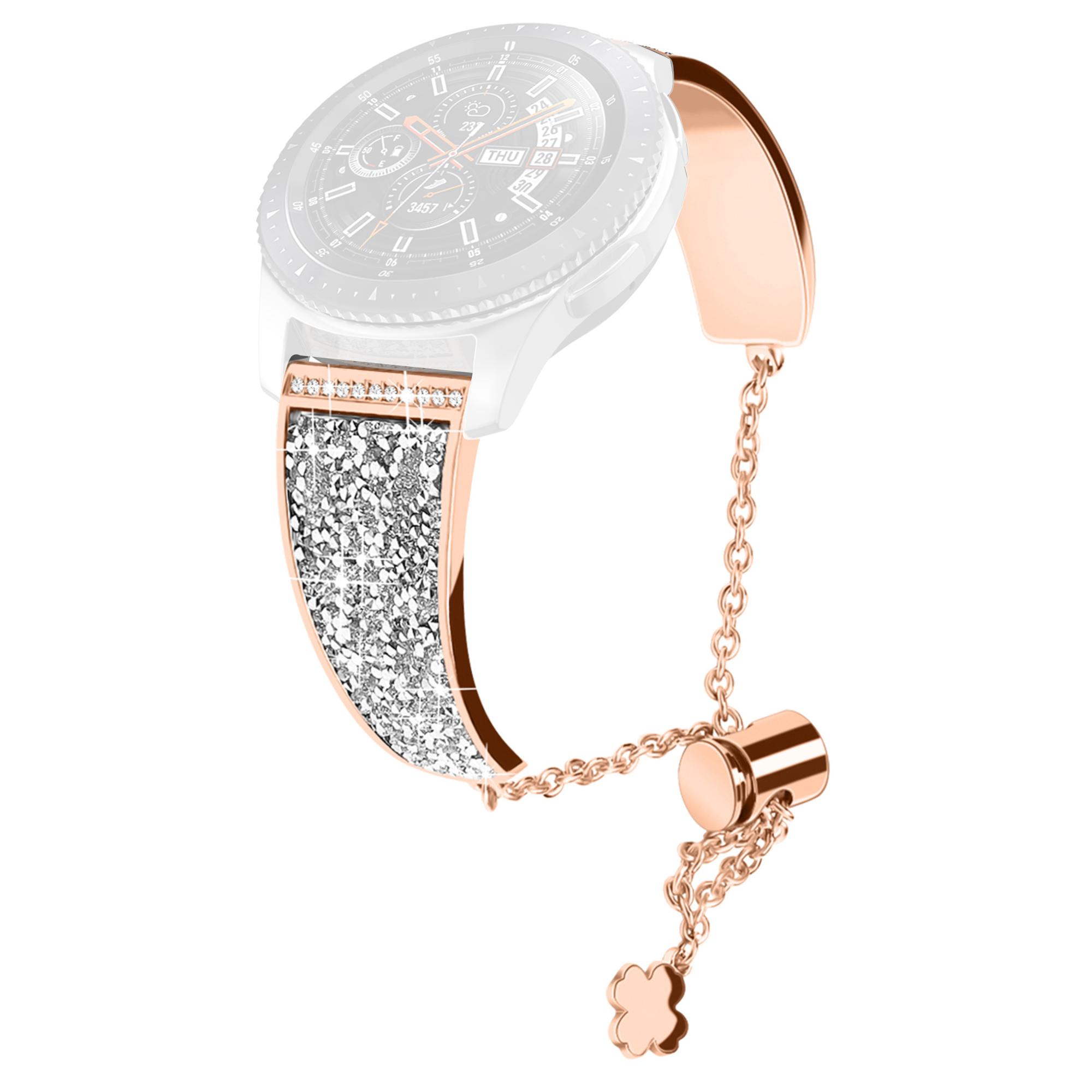 

Chain Watch Band for Garmin Venu 2/Forerunner 265/255,Rhinestone Decor 22mm Metal Wristband Strap A