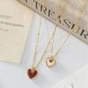 Red Enamel Mother-of-Pearl Double-Sided Heart Necklace - Luxurious High-End Sweater Chain Accessory