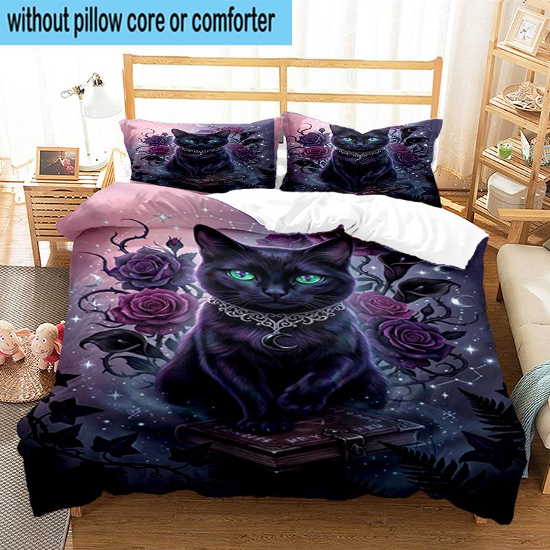 Cosmic Cat Dreamscape 3pcs Bedding,Including 1pc Duvet Cover And 2pcs Pillowcases Perfect for Christmas,Ideal for Bedroom, Dormitory