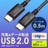 SANWA SUPPLY USB-kabel 2.0 Type-C (PD60W, 0,5m, Svart) KU-CCP6005BK