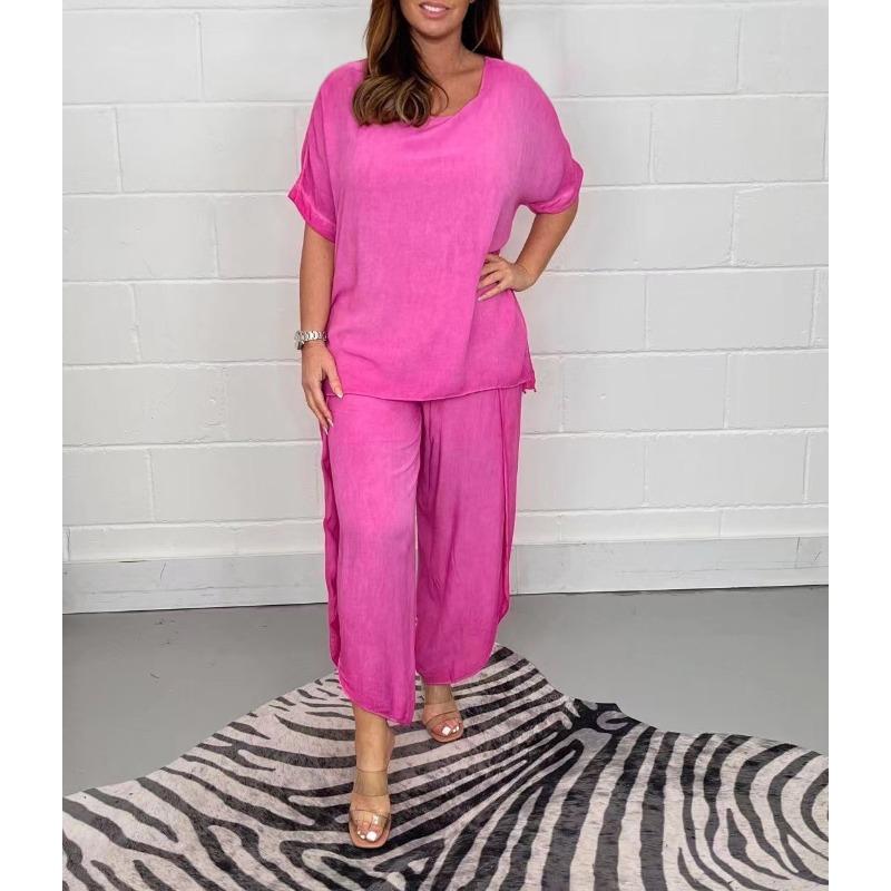 Traje casual suelto de color sólido de moda de verano para mujer
