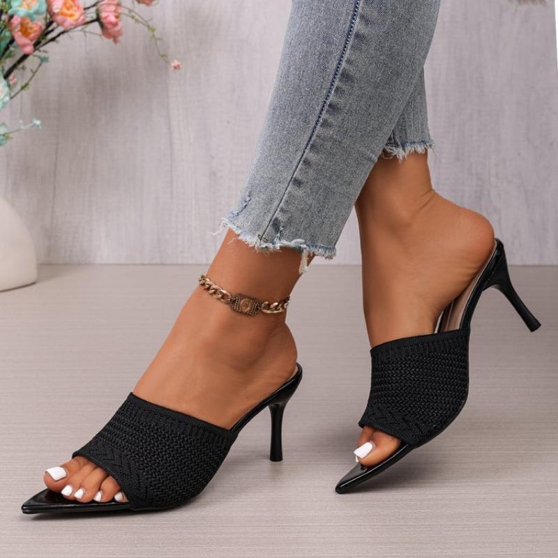 In The Summer of 2026, Fashion Plus Size Women's Integrated Fabric Hollow Breathable Cold Slippers High Heels Knitted