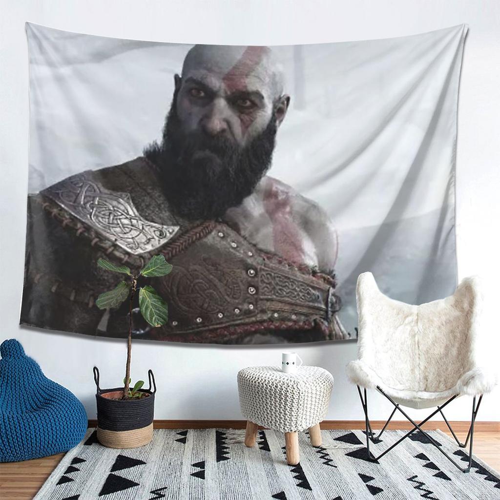 Tapiz de Calavera Kratos God Of War Colgante de Pared Decoración Estética para el Hogar Tapices para Habitación de Estudiantes
