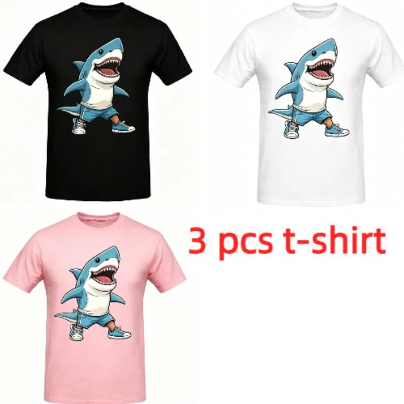 Cartoon Shark Monster Print Men's T-Shirts Summer Fashion Street Outdoor Casual T-shirt Tops for Men's and Women's Tees Top