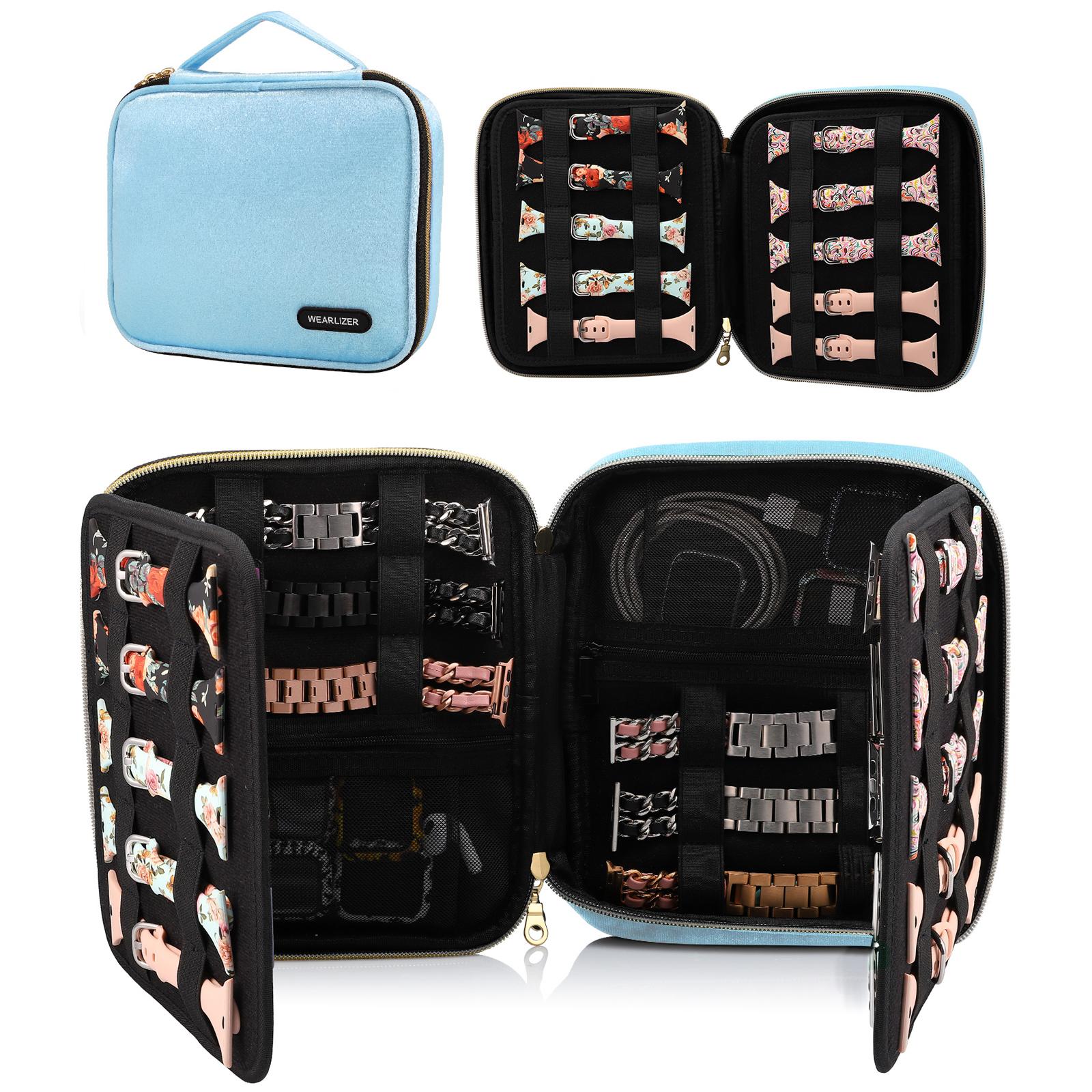 

Чехол для хранения ремешков для часов на 26 штук, сумка-органайзер для переноски ремешков для часов, совместимые с ремешками Apple Watch и другими аксессуарами синий