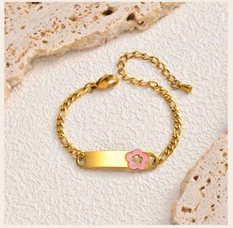 Pulseira de Flor para Bebê com Nome Personalizado, Barra de Identificação de Flor Banhada a Ouro 18K para Crianças, Impermeável e Livre de Manchas, Presente de Aniversário