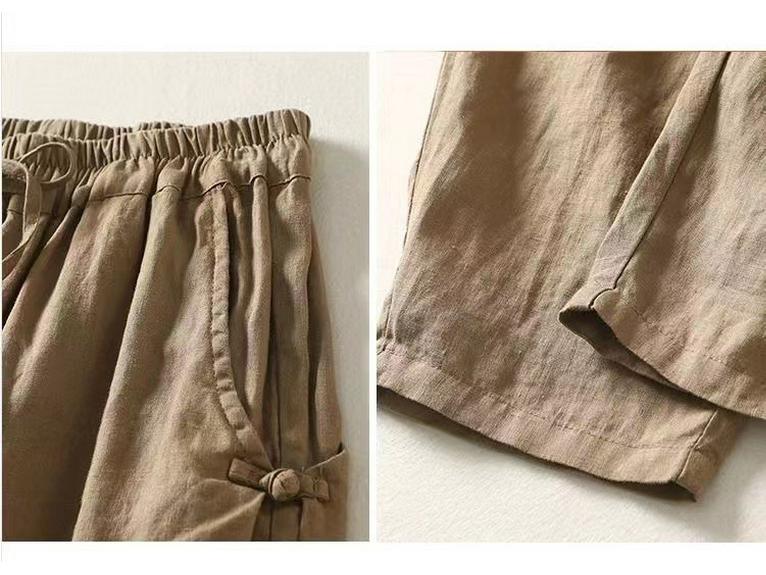 High Waist Retro Frog Button Cotton Harem Pants - Lightweight, Elastic, Tie Waist, Loose Fit for Spring/Summer