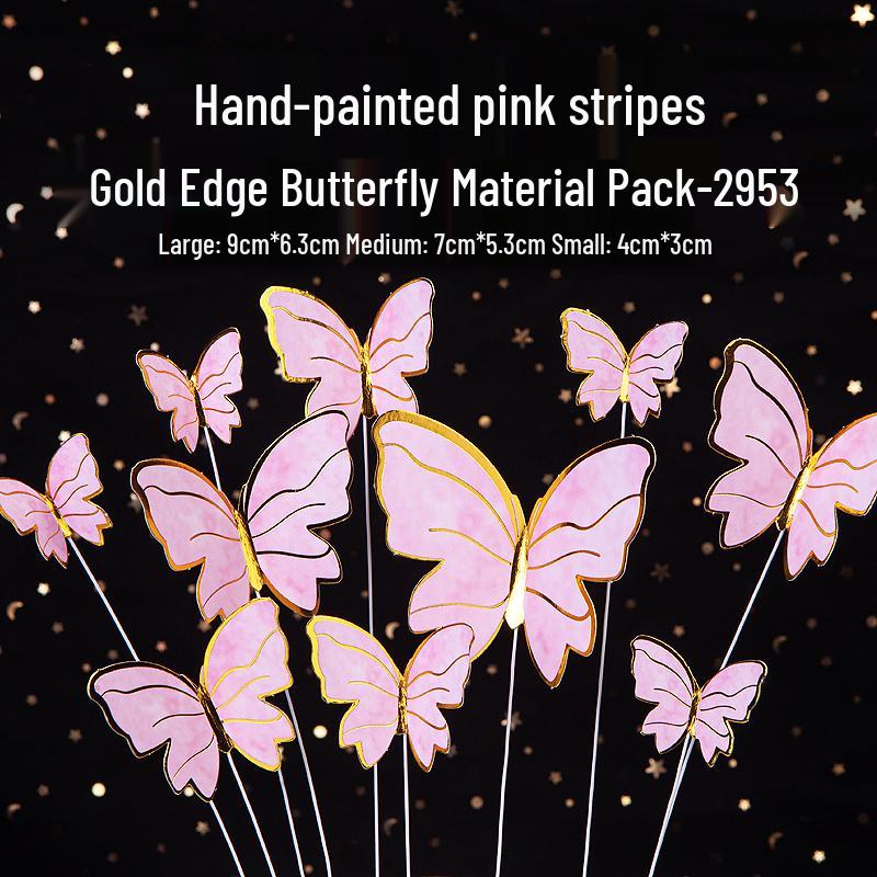 Toppere de tort fluturi roz cu margini aurii - Perfecte pentru sărbătorile de ziua de naștere ale prințeselor