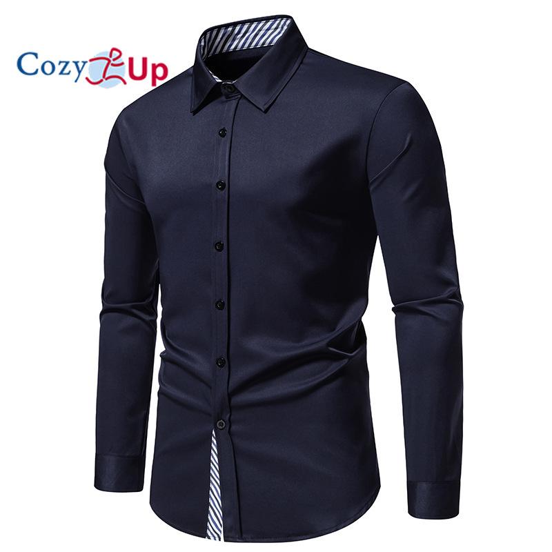 Cozy Up Casual Långärmad Stretch Klänning Skjorta för män Skrynkelfri Normal Fit Button Down-skjortor