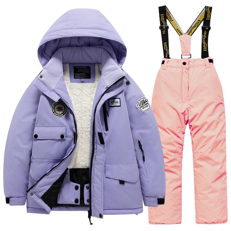 Children's Winter Ski Suit: Fleece-Lined, Waterproof, Windproof, One-Piece Ski Bib Pants for Boys and Girls