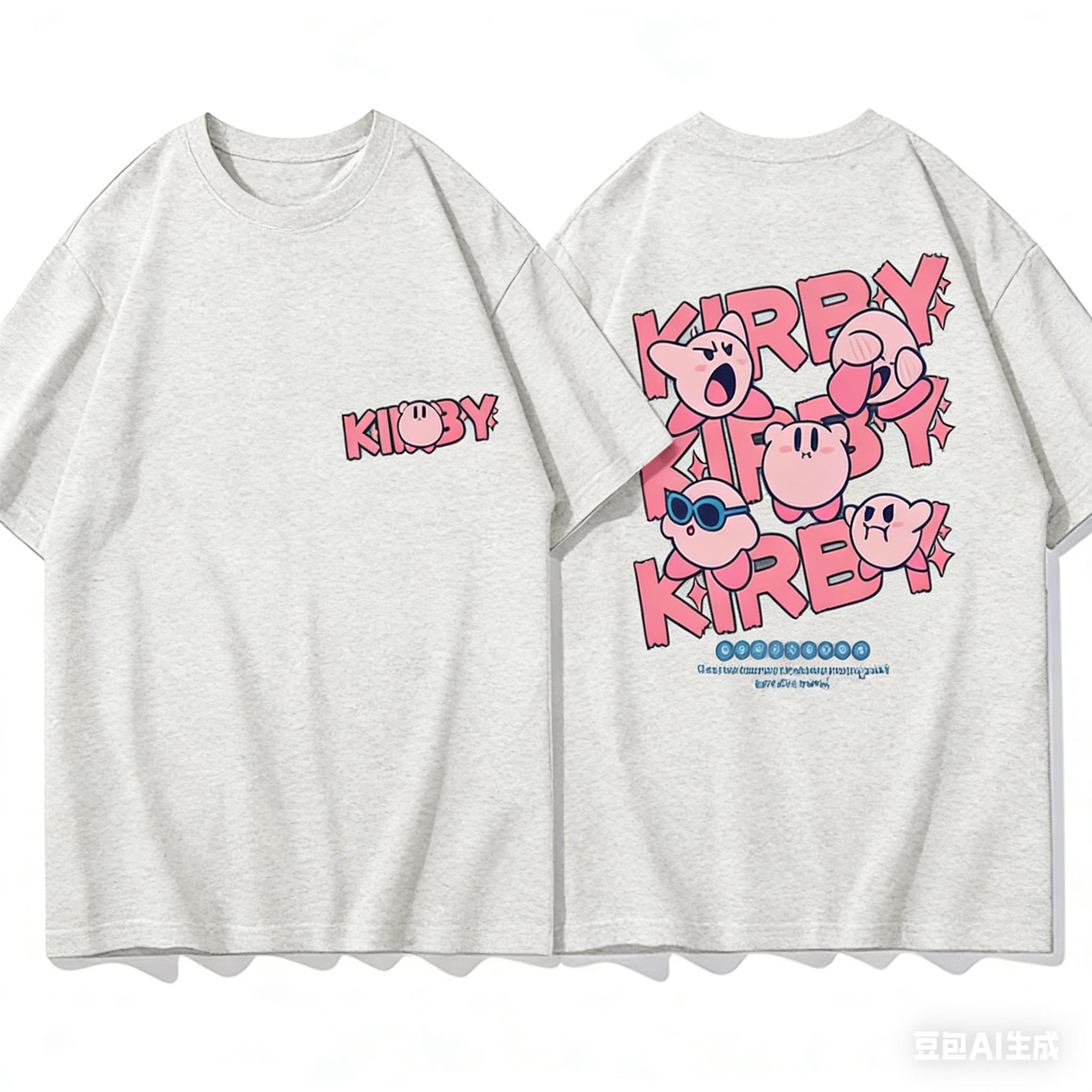 Adult and Children Kirby Cartoon Expression Funny Print Pure Cotton Personalized ParentChild and Best Friend Short Sleeve S