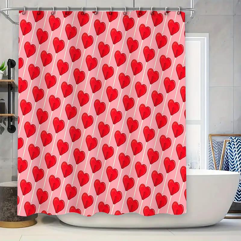 

Heart Pattern Shower Curtain Romantic Love Backdrop Valentine S Day Decor Bathroom Waterproof Fabric Shower Liner Vintage Style W60H190(CM)-1 Pcs