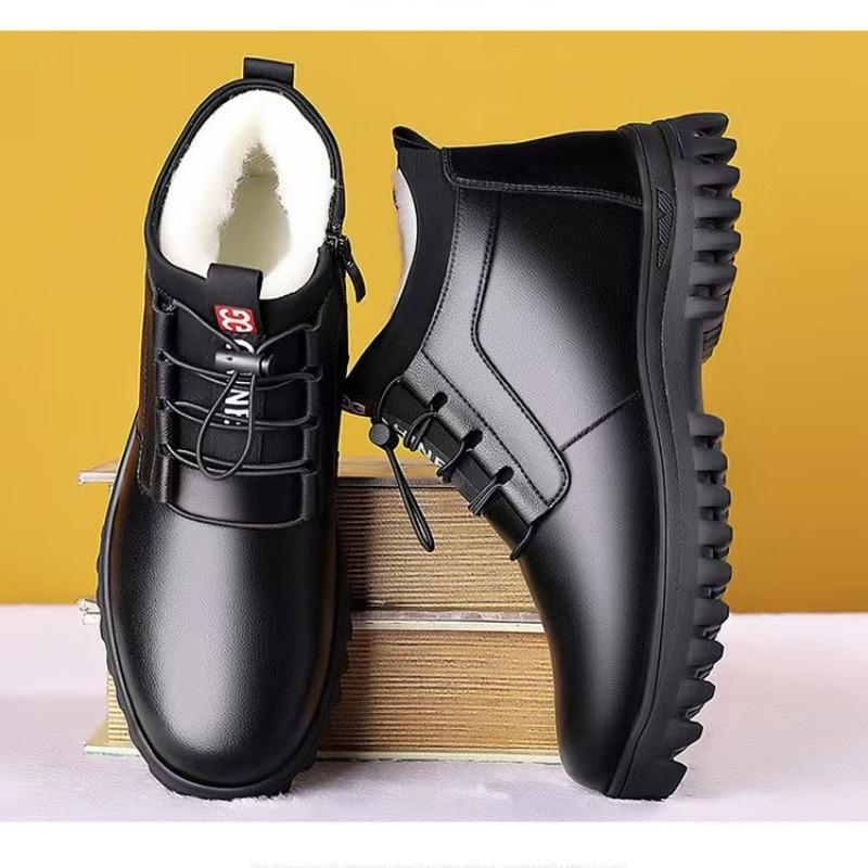 New men's popular business cotton shoes men's leather surface warm velvet thickened shoes high-top waterproof and cold-resistant snow boots